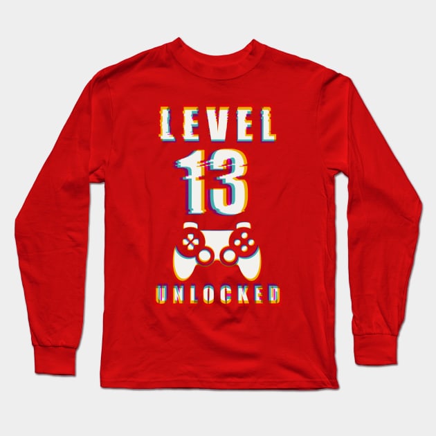 LEVEL 13 UNLOCKED- Funny Glitch Effect Game Controller Design Long Sleeve T-Shirt by IceTees